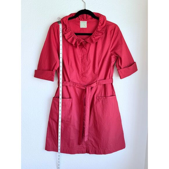 Anthropologie Little Yellow Button With a Flourish Ruffle Neck Red Shirt Dress - Picture 10 of 14